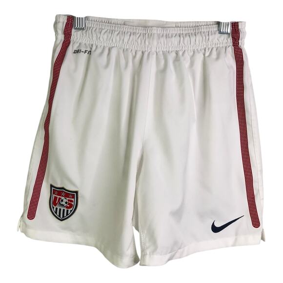 Nike Dri-Fit Soccer Shorts Boys Sz M 10/12 White Red Stripe US soccer Logo - Picture 1 of 7